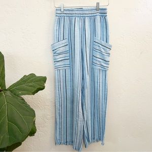 Banjara Pull-On Striped Linen Blend Blue Pants Size S